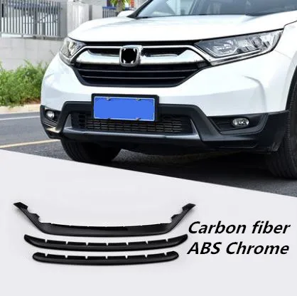 3 шт./лот ABS хром/углеродное волокно/Триколор Передняя решетка гриль декоративная отделка полосы автомобиля Стайлинг для HONDA CRV - Название цвета: Carbon fiber