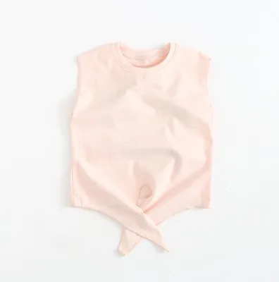 pink Жилет для маленьких девочек; топы; летняя футболка для девочек; хлопковая детская футболка без рукавов для девочек; Однотонная футболка; RT515 - Цвет: pink