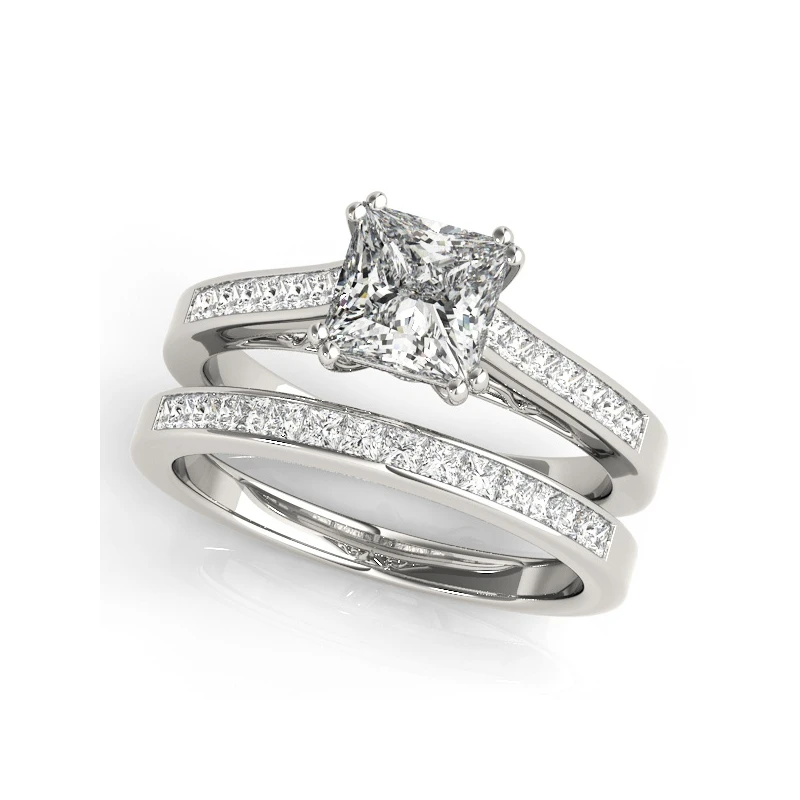 LESF 1.2 Ct Princess Cut Moissanite Diamonds Engagement Ring Set For Women Jewelry 925 Sterling Silver Pave Wedding Bands