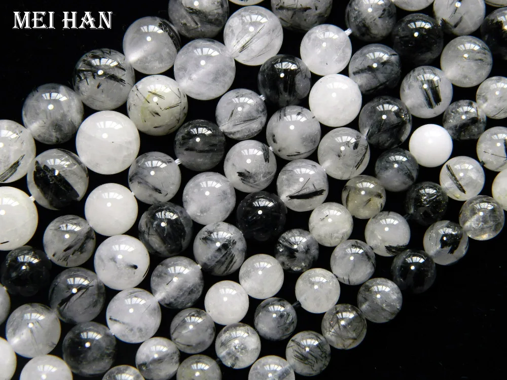 Meihan(2 нити/комплект) натуральный 10 мм черный Рутиловый Кварц Гладкий круглый свободные бусины для ювелирных изделий DIY ожерелье браслет
