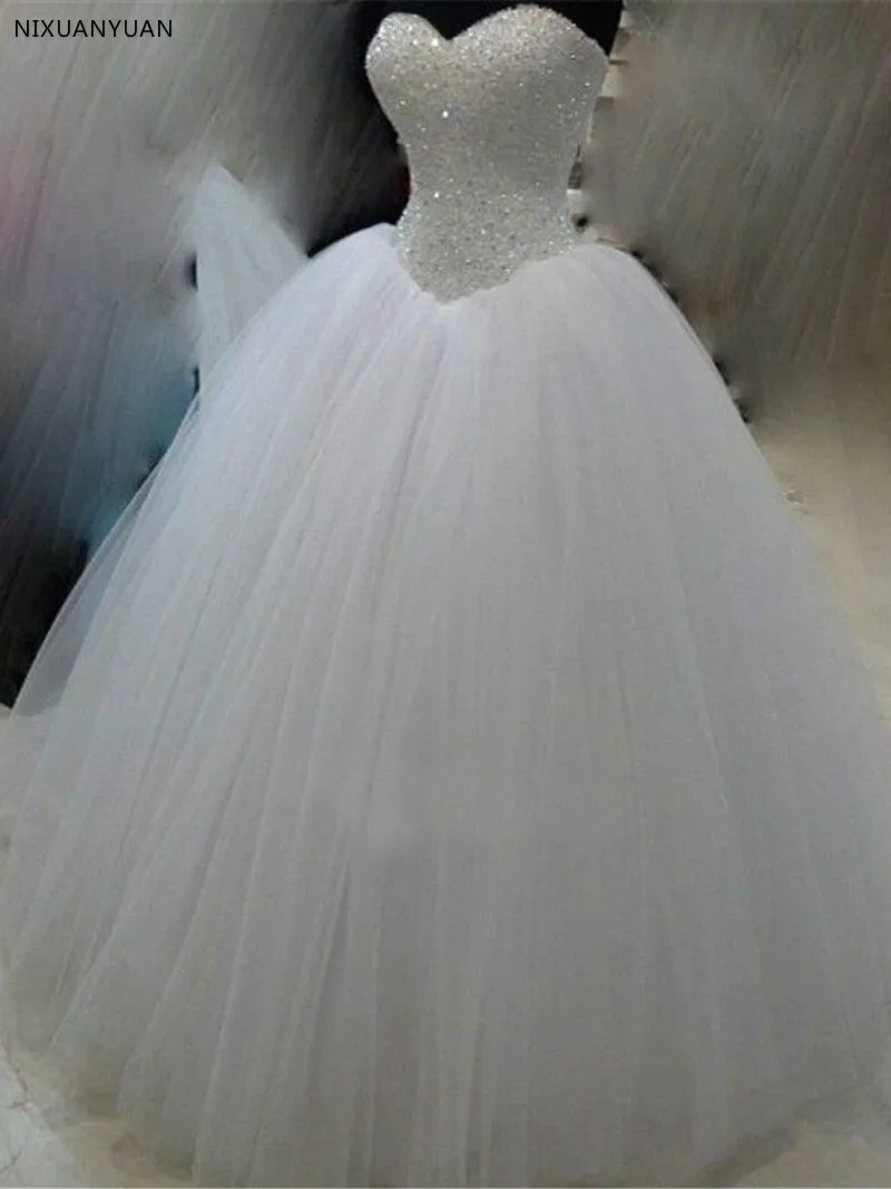 Real Photos Princess White Ivory Tulle Ball Gown Wedding Dress 2021 Beaded Sweetheart Bridal vestido de noiva | Свадьбы и торжества