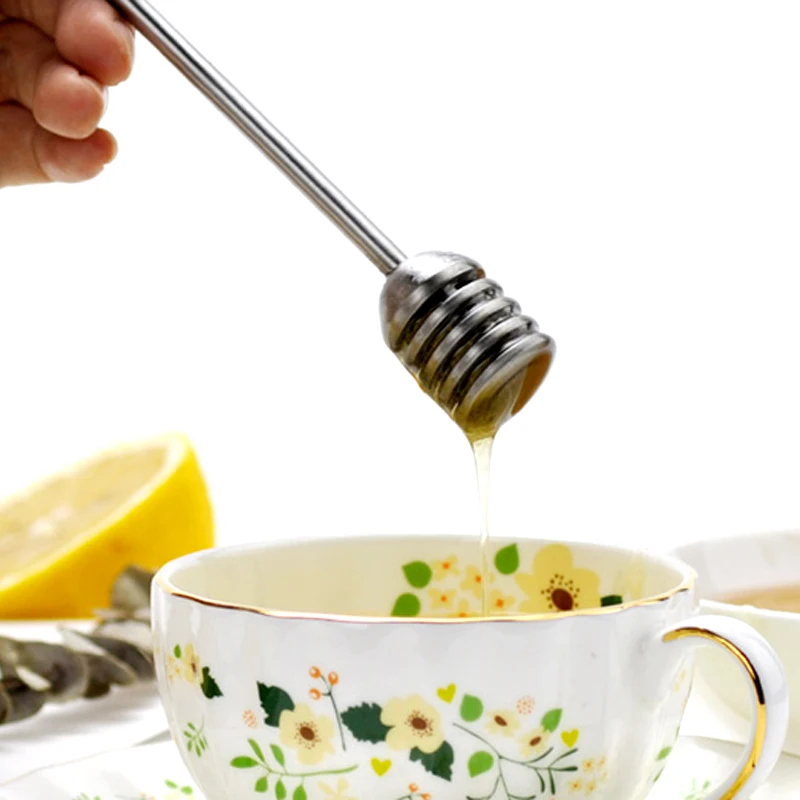 304 Stainless Steel Honey Spoon Syrup Dipper Server Simple Metal Honey Stick Mixing Stirring Spoon Bar Kitchen Tea Accessories (5)