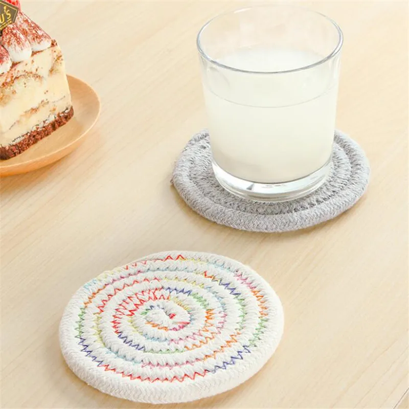 Cotton Woven Round Shape Cup Mats Coffee Tea Mug Pot Insulation Pads
