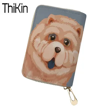 

THIKIN Cute Women Chow Dog Printing Card Holder Ladies Clutch Wallets for Credit ID Card Feminine Travel Passport Case Zipper