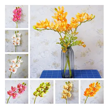 

6Pcs Fake Real Touch PU Cymbidium 26.38" Length Simulation 3D Printing Orchid for Wedding Home Decorative Artificial Flowers