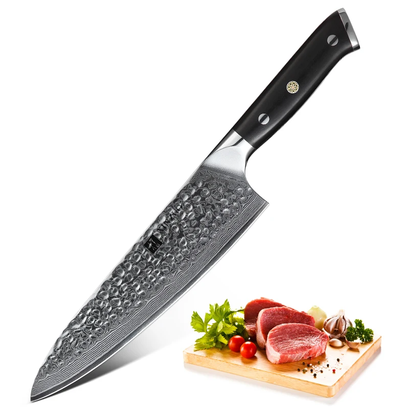 

XINZUO 8.5 in Professional Chef Knives VG10 Damascus Pattern Steel Fish&Meat Santoku Slicing Japanese Kitchen Knife Ebony Hanlde