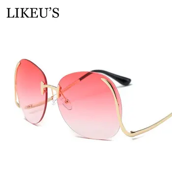 

LIKEU'S Oversized Rimless Sunglasses Women Fashion Optics Big Rimless Metal Frame Round Sung lasses Female Gradual Sunglasses