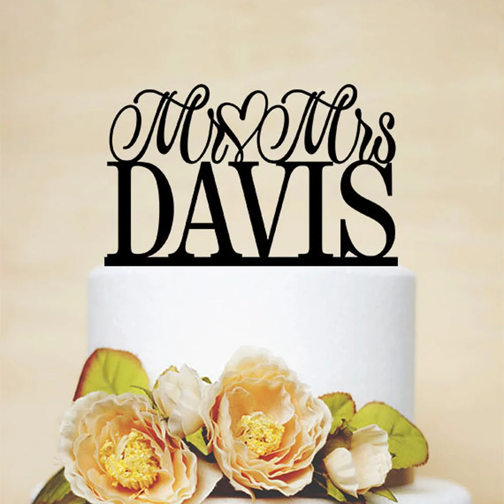Mr And Mrs Wedding Cake Topper Personalized With Your Last Name,Customized Acrylic Romantic Traditional Wedding Cake Topper
