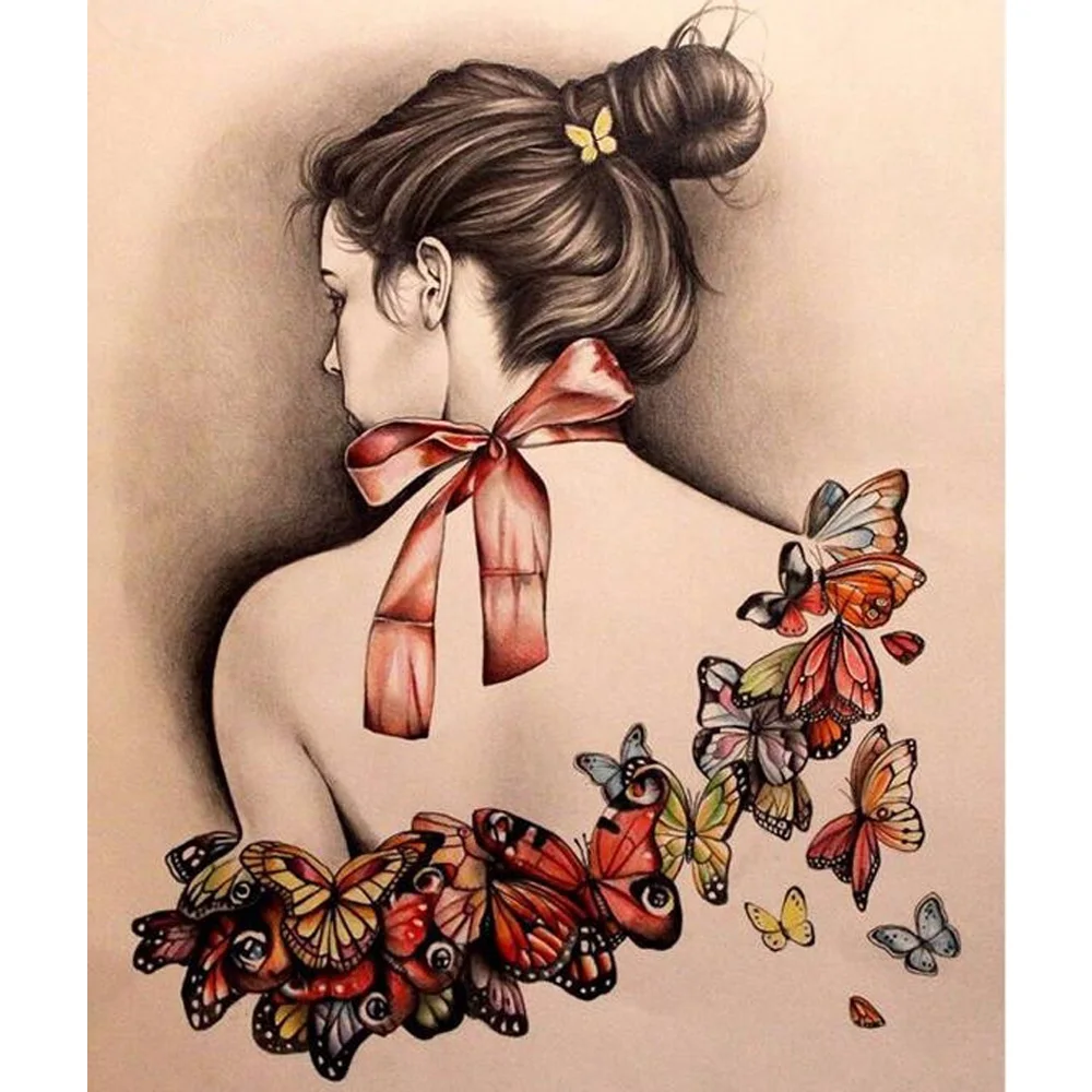 

New Diamond Embroidery Girl and Butterfly 5D Cross Stitch Round Layout DIY Diamond Painting character Home Decoration KL349