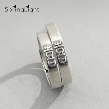 

SpringLight Real 925 Sterling Silver Creative Designer Fine Jewelry Double Happiness Ring for Women Vintage Female Rings Bijoux
