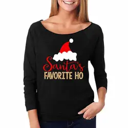 Зимние Санты любимой Ho Для женщин футболка облако Шапки Blusas Рождественский рисунок футболка с длинным рукавом Для женщин женская одежда