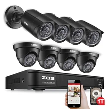 ZOSI 8CH Security Camera System 1080N DVR Reorder with (8) HD 1280TVL Outdoor CCTV Cameras with 1TB HDD and Motion Detection
