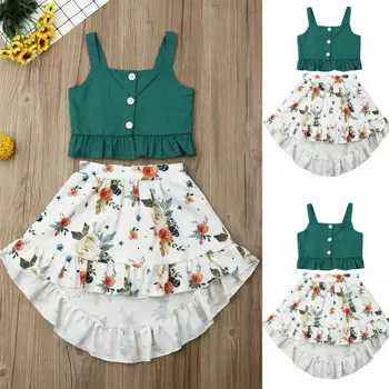 

PUDCOCO 2020 New Toddler Kid Baby Girl Sets Ruffle Princess Tops Tee+Floral Skirt 2pcs Sunsuit Floral Summer Outfits 1-5T