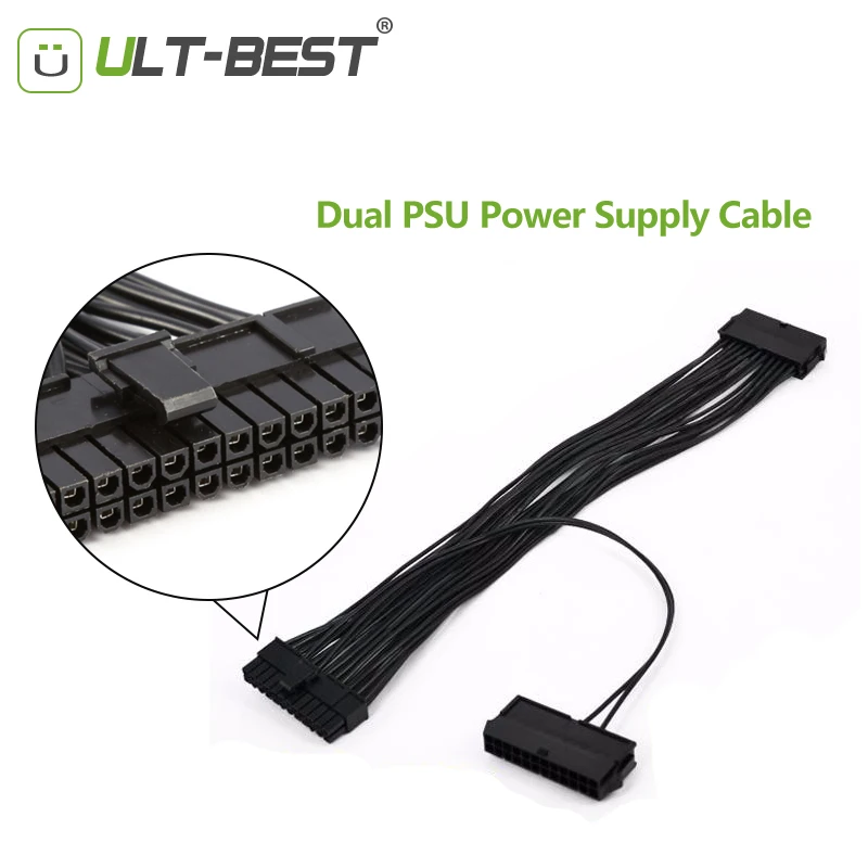 ULT-Best ATX 24 Pin Dual PSU Power Supply Extension Mining Cable for Computer Adaptor Cable for BTC Riser Miner 24Pin 20+4pin