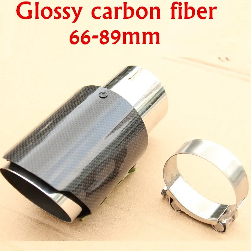 

50pcs glossy Carbon Fiber car Exhaust Muffler Tip Automobile carbon 66mm inlet 89mm outlet Exhaust tip Pipe Tail for Audi