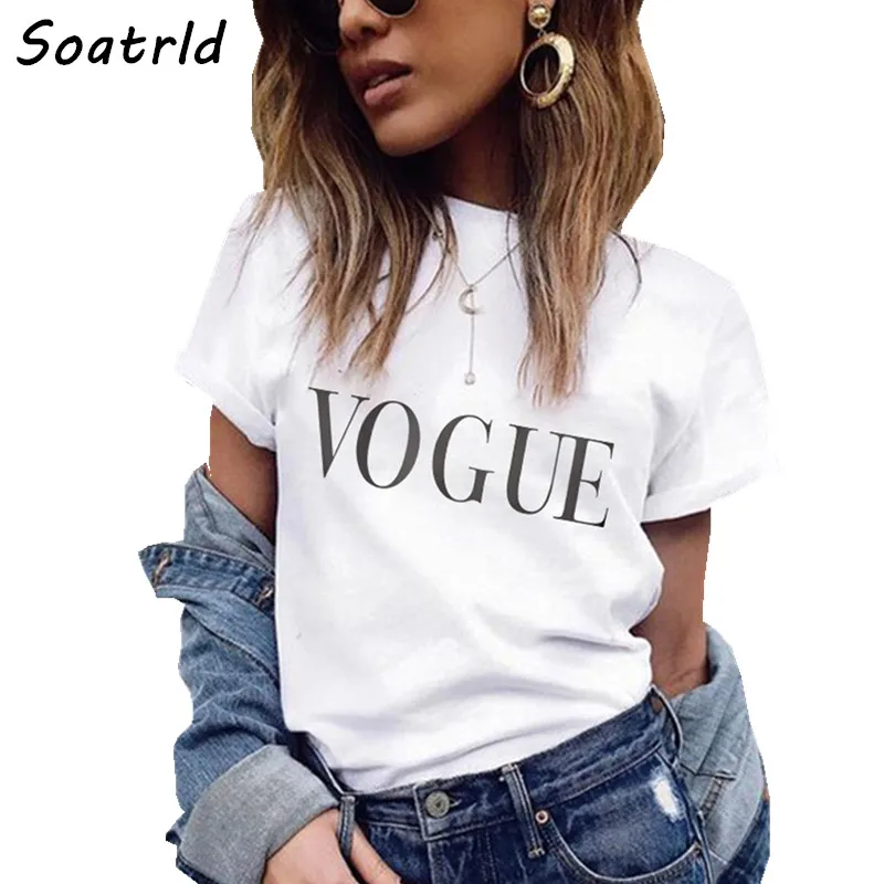 

New Summer Women T-shirt VOGUE Letter Printed T shirts Casual Tops Tee Harajuku O Neck Female Shirt Woman Camisetas Mujer