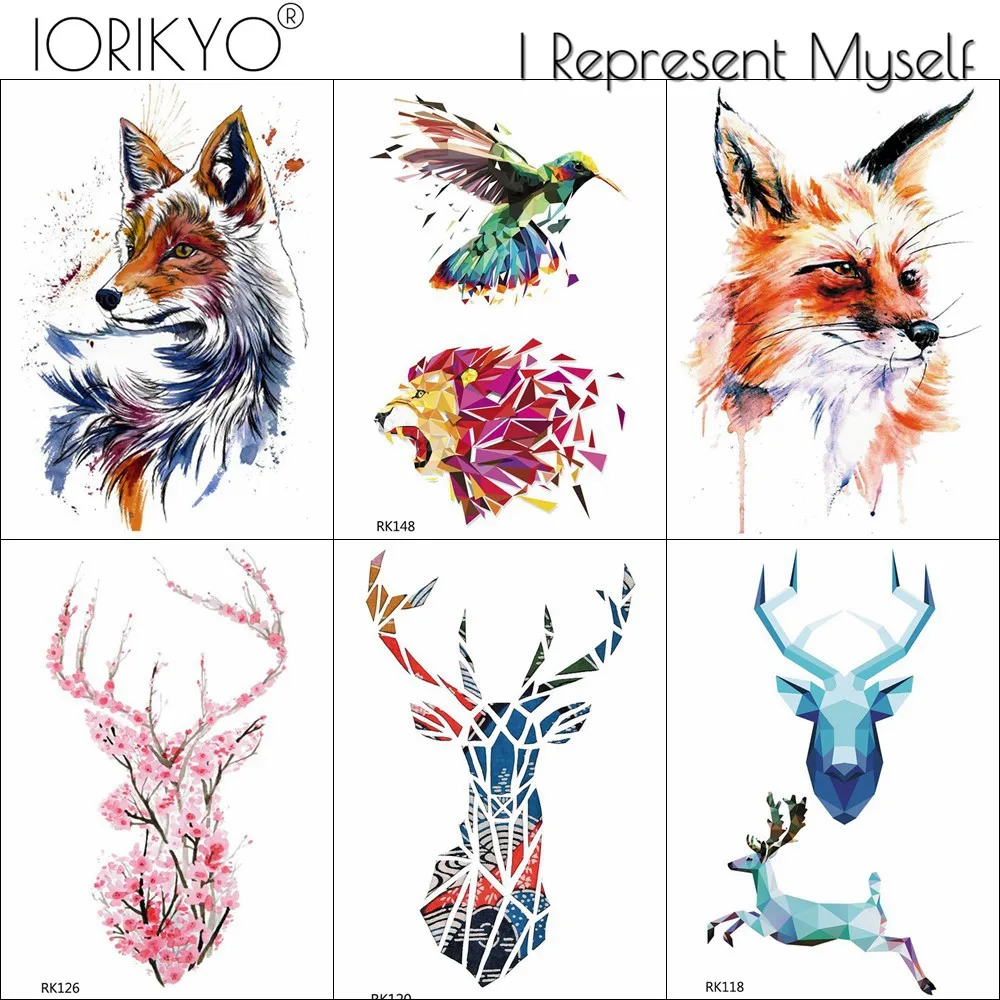 IORIKYO 3D Женская мода акварельные лося временные тату женские наклейки на руку