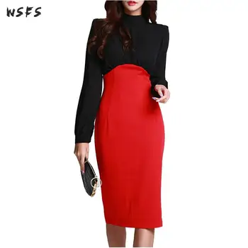 

Spring Dresses Black Red Womens Dress Elegant Vintage Bandage Long Elegant Sexy Party Bow Office Ladies Wrap Pencil Midi Dress