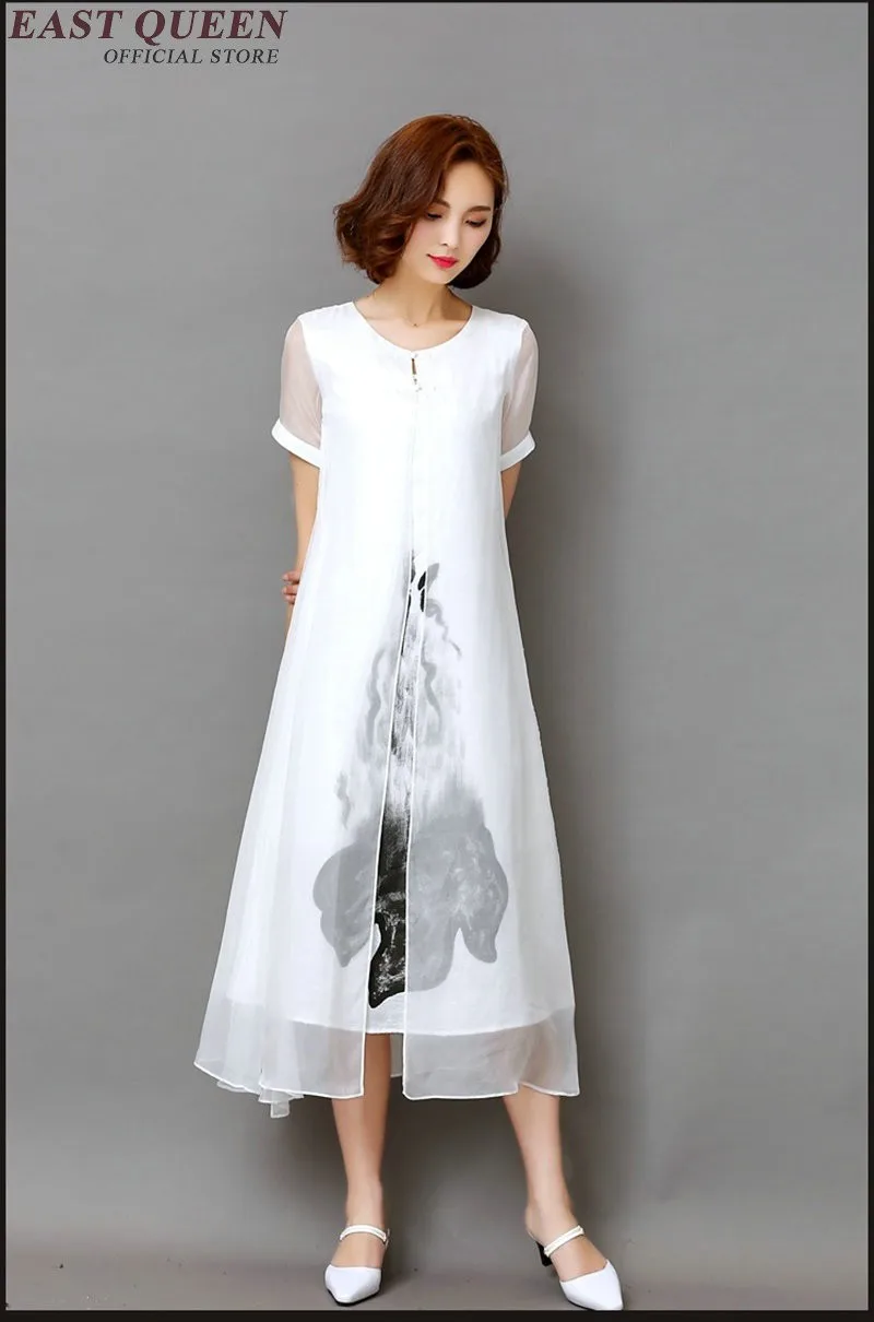 Китайский восточные платья женские белые льняные платья женские белье одежда в китайском стиле платье вышитое льняное AA1083