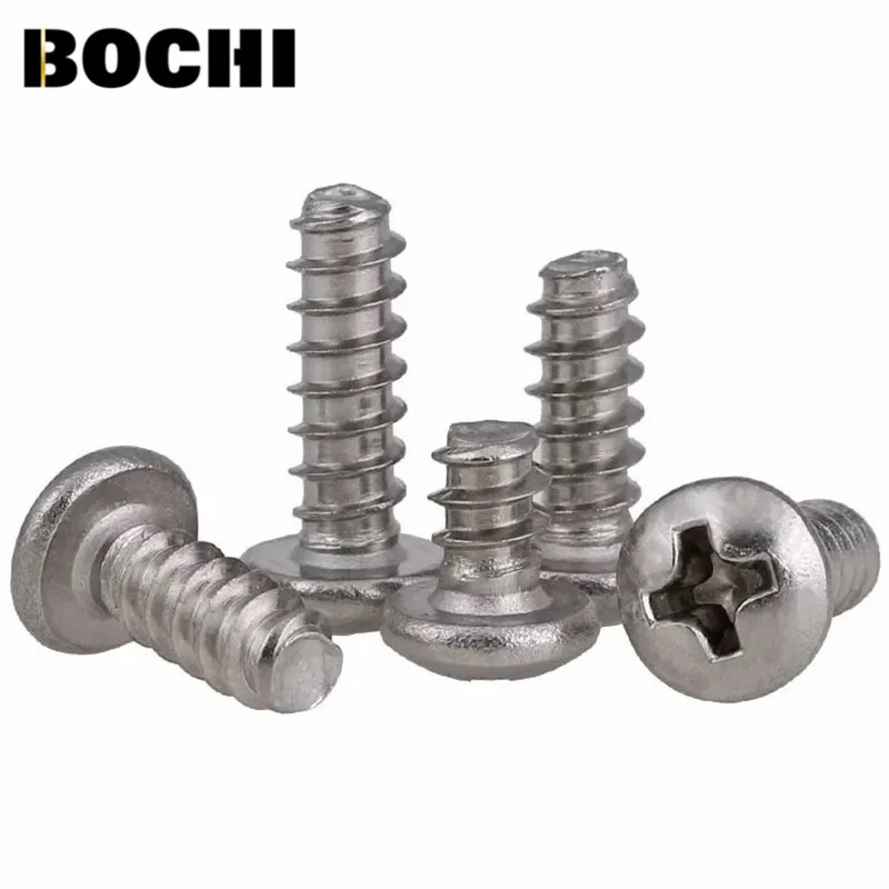 GB/T 50pcs 304 stainless steel phillips pan round head Flat Tail self