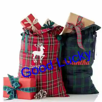 

10pcs/lot free shipping hot selling plaid santa sack soft polyester material 2 color mixed santa sacks Christmas gift decoration