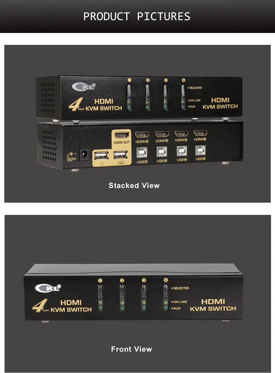 CKL USB HDMI KVM переключатель 4 порта без кабеля, ПК МОНИТОР Клавиатура Мышь Переключатель Поддержка Hotkey автоматическое сканирование 1080P 3D CKL-94H