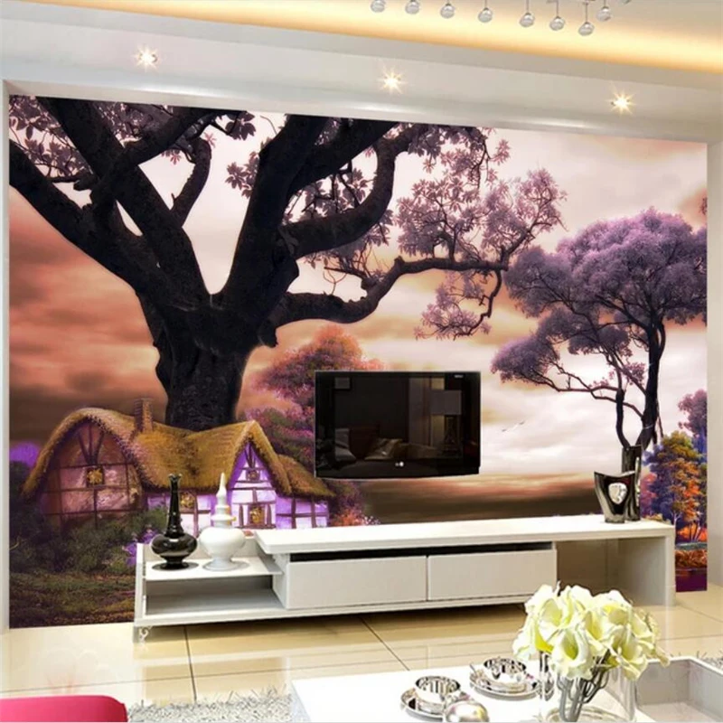 

beibehang Custom wallpaper 3D photo murals romantic pink watercolor painting love tree TV backdrop decorative painting wallpaper