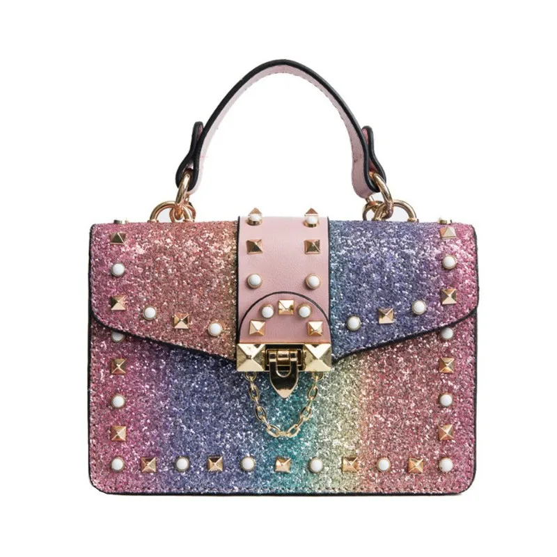 

bts acessorios Chain bag female 2018 new light hand bill of lading shoulder bag fashionable rivet oblique satchel tasjes dames