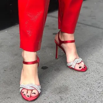 red strappy high heel sandals