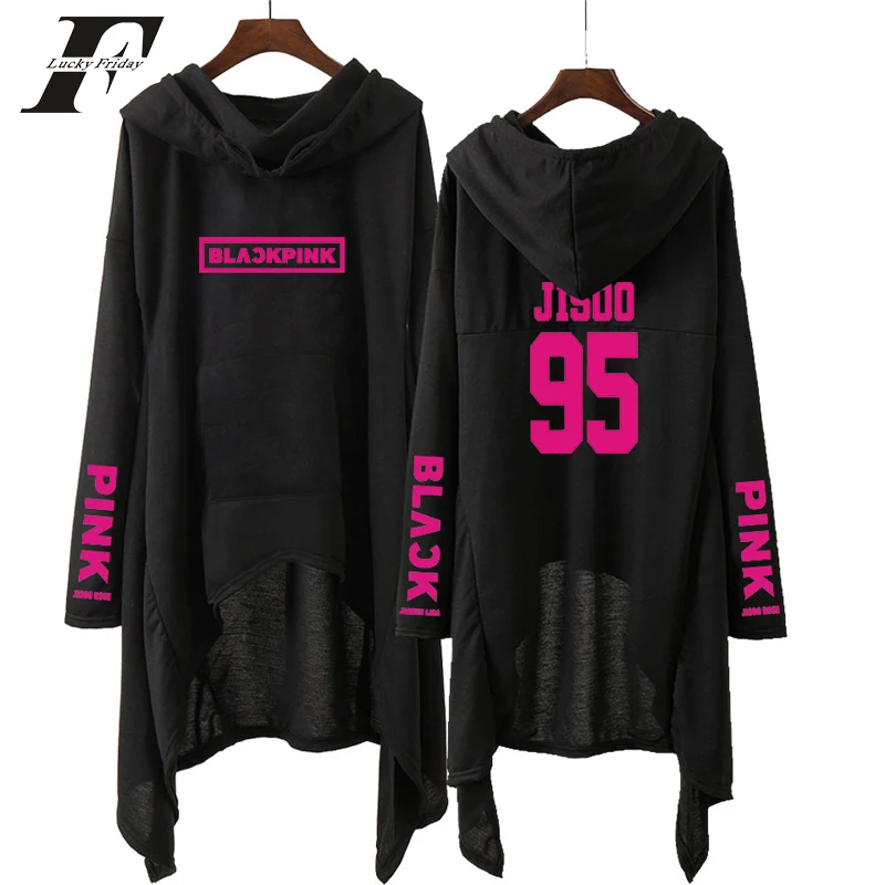 

Blackpink Womens Runway Fashion 2019 Long Sleeve Hood Dress Party Harajuku Streetwear Tops Loose New Korean Dress Spring/autumn