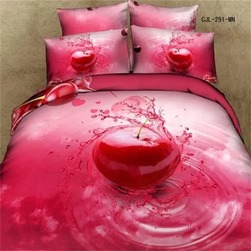 Modern Design 3d Oil Painting Red Cherry Bedding Sets Queen Size