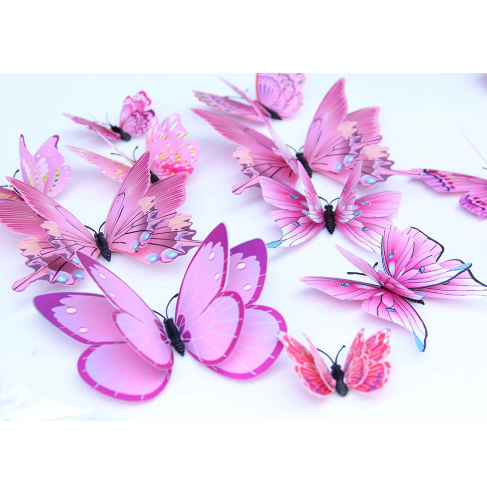 

12pcs/Set 3D Butterfly Firdge Magnets Wall Sticker Multicolor Double Layer Wings Magnet PVC Butterflies Fridge sticker