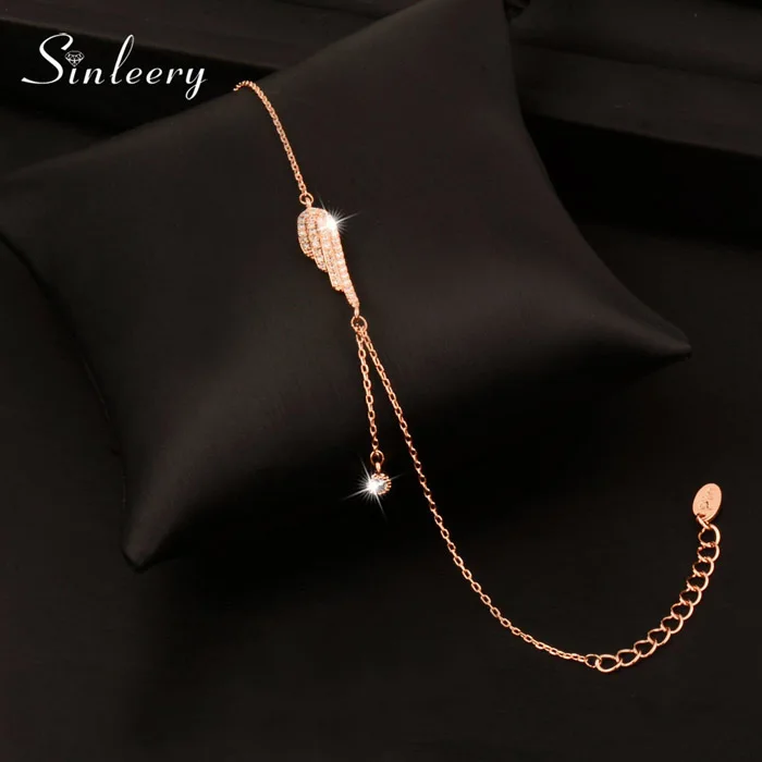 SINLEERY, очаровательные браслеты с крыльями ангела и браслеты, розовое золото/серебро, микро проложенный кристалл, браслет-цепочка для женщин SL062 SSC
