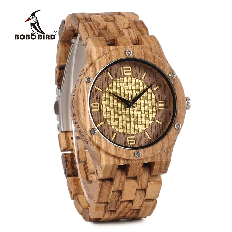 

BOBO BIRD Luxury Brand Wood Watch for Men Gold Scale Dialface with Wood Band relogio masculino J-Q01