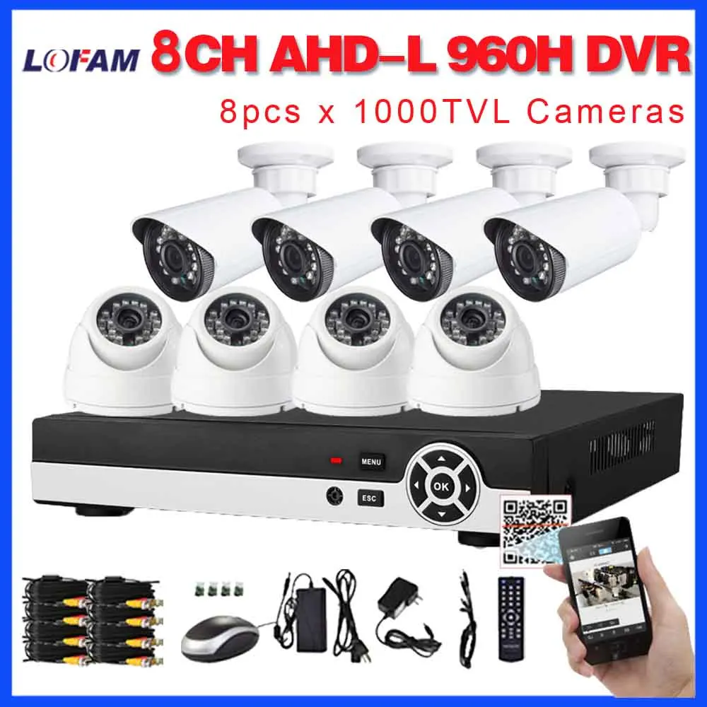 

LOFAM 8CH CCTV System 960H DVR IR CUT Outdoor Indoor weatherproof CCTV Camera Home Security System Surveillance set camera kit 8