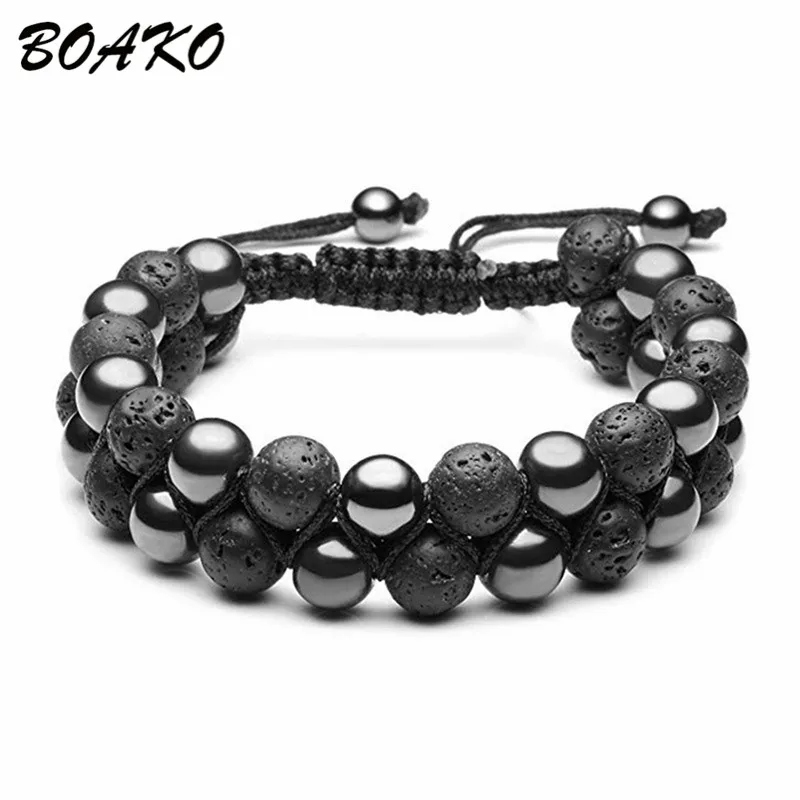 

BOAKO Black Natural Stone Bracelet 8MM Double Layer Tiger Eye Beaded Yoga Bracelets & Bangles for Women Men Meditation Bracelet