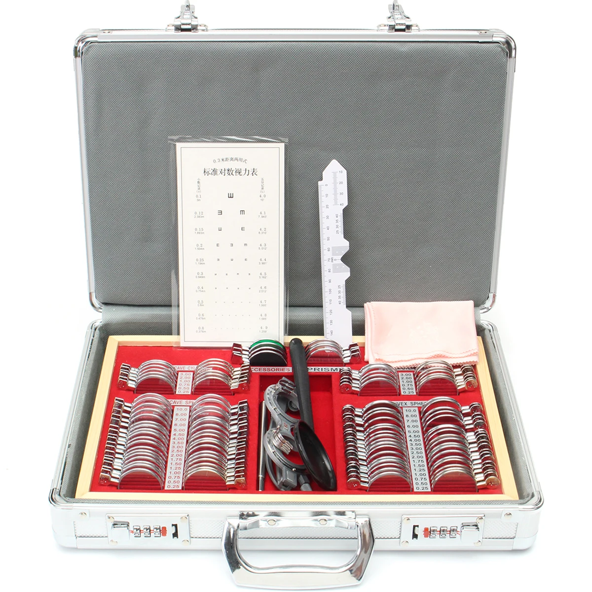 US $114.47 ZEAST 104266 Optical Lens Trial lens set Eye Test Optometry trial lens case Metal Trim Evidence Box Aluminium case