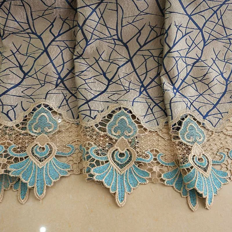 Европейский стиль высокого качества водорастворимые занавески снизу жаккард сшивание синий павлин вышитые прозрачные Занавески s M019-40 - Цвет: Thick Cloth