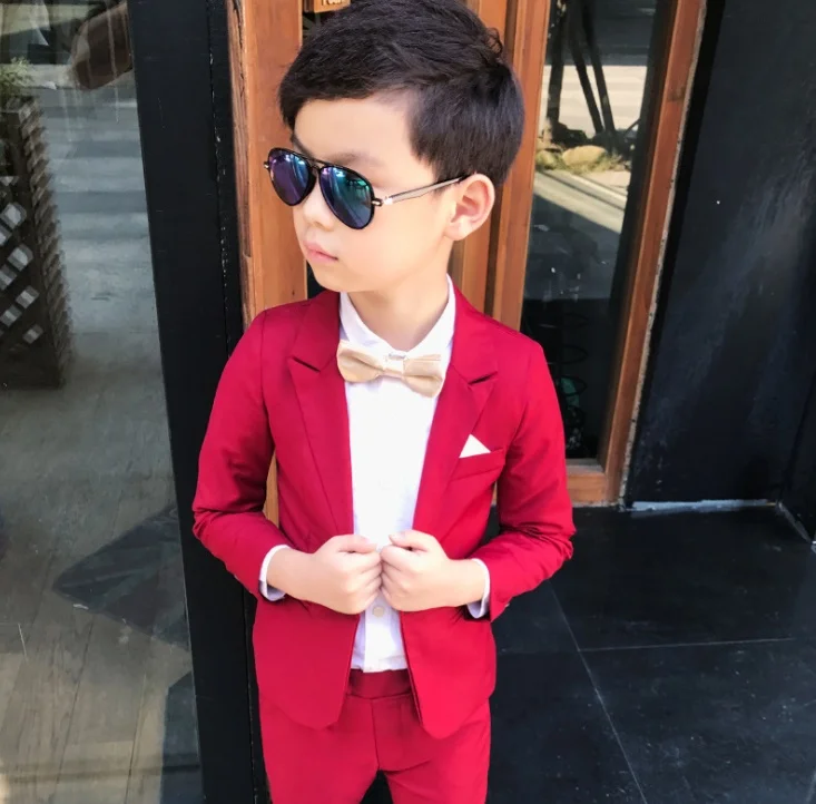 Autumn spring Kids Gentleman Wedding Formal Suit Boys Party Wear 2pcs Solid Blazer+Pant Fashion Children Formal Clothing suit