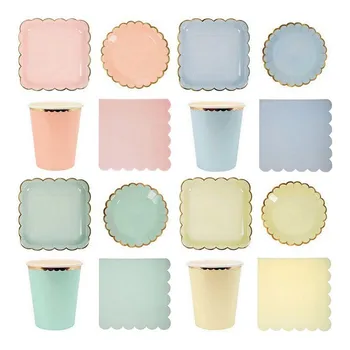 

New Arrival Colorful Golden Single Color Party Decoration Disposable Tableware Set Party decoration tableware 4 Color Optional