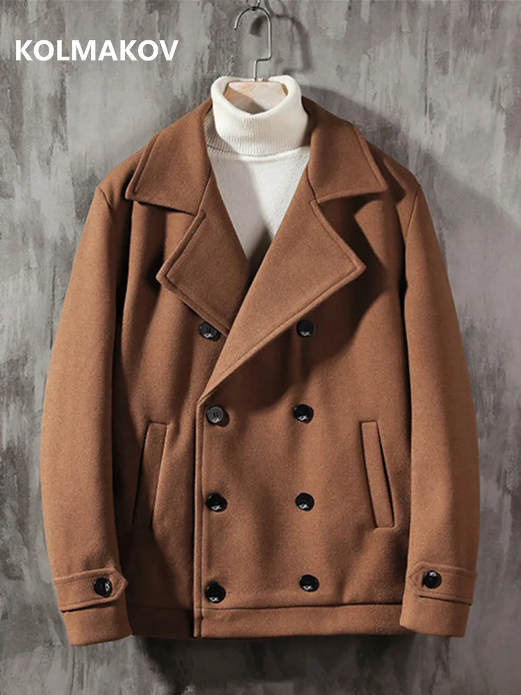 Зимние мужские шерстяные пальто двубортное повседневное пальто мужские высококачественные модные классические деловые тренчи мужские - Цвет: Хаки