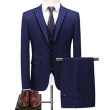 Пиджак+ жилет+ брюки) Мужской высококачественный модный приталенный костюм, мужской деловой Повседневный клетчатый костюм для лучших мужчин, 3 свадебных костюма