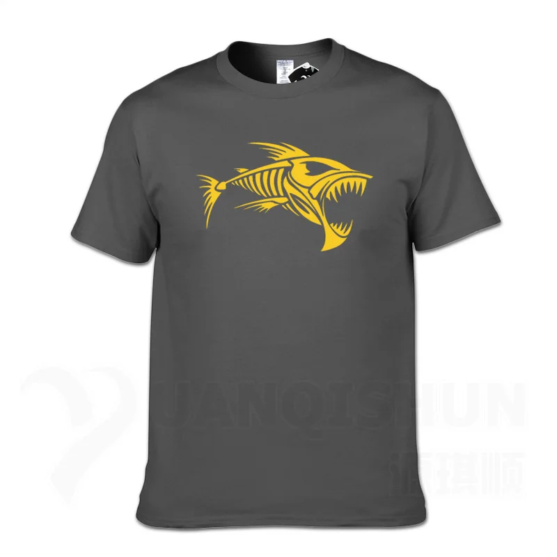 Новинка, футболка с черепом и рыбными костями, футболка с рыбками, Мужская хлопковая футболка с коротким рукавом, мужские топы с круглым вырезом, футболки, 28 цветов, Изысканная футболка - Цвет: Charcoal gray 2