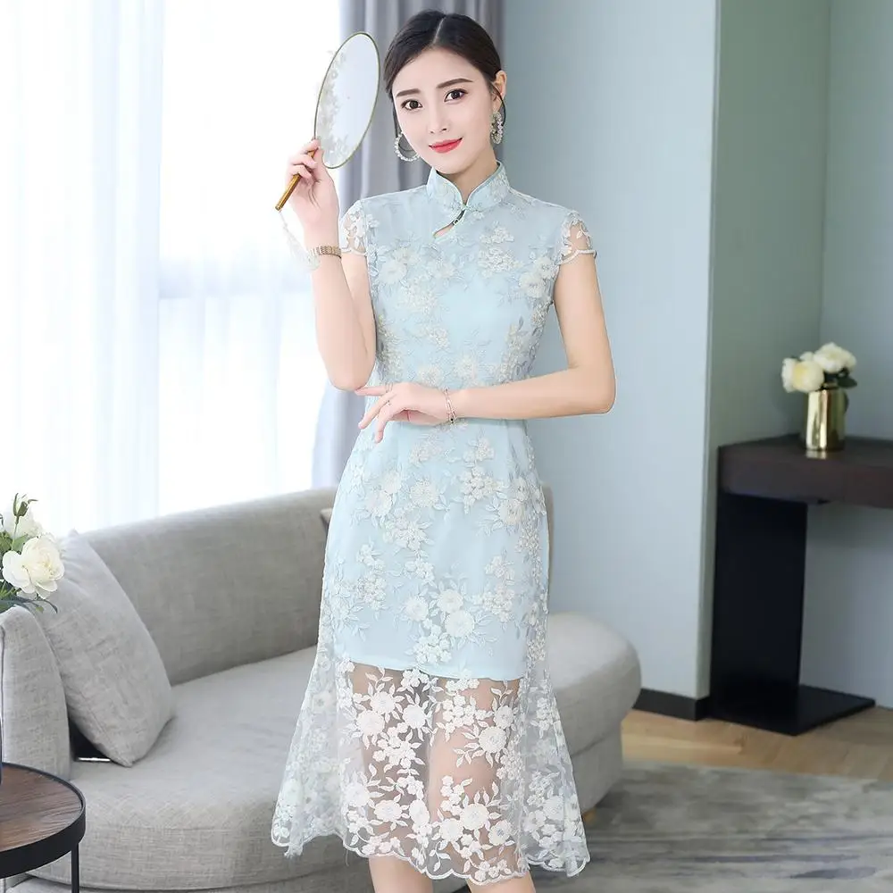 Китайская традиционная Новинка, синее женское платье Qipao, воротник-стойка, искусственный шелк, Vestidso, сексуальное свадебное платье, летнее элегантное платье чонсам
