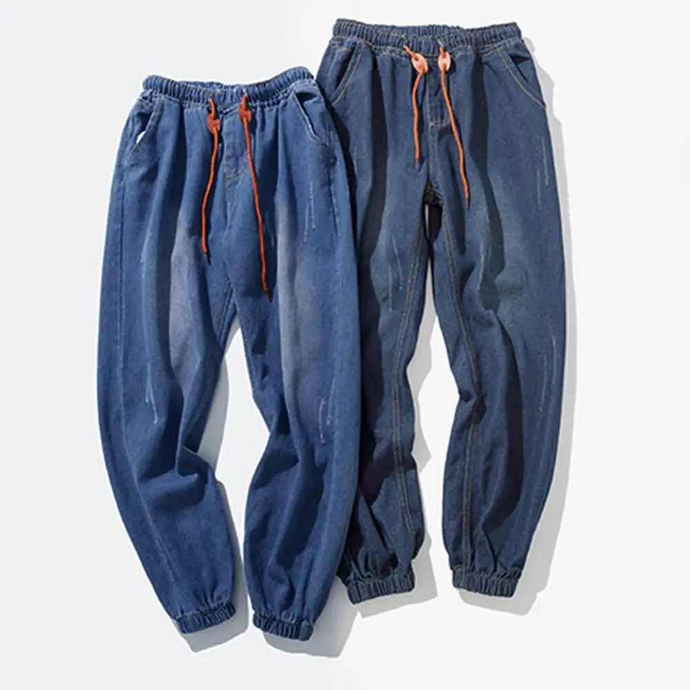 

Beamed Jeans Casual Autumn M-5XL Cotton Jeans Men Hip Hop Work Elastic Band Vintage Wash Denim Men Jeans Male Trousers