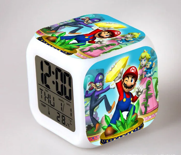 

Super Mario Night Light LED 7 Color Flash Changing Digital Alarm Clocks Bedroom Wake Up Clock Rainbow Dash reloj despertador