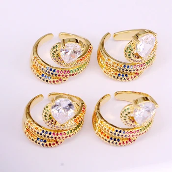 

6PCS, Colorful Rainbow CZ Engagement Band Ring for Women Three Layer Crystal Classic Ring Jewelry Wedding Gift