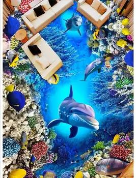 

Custom photo Waterproof floor wallpaper Ocean dolphin coral 3d mural PVC wallpaper self-adhesion floor wallpaer