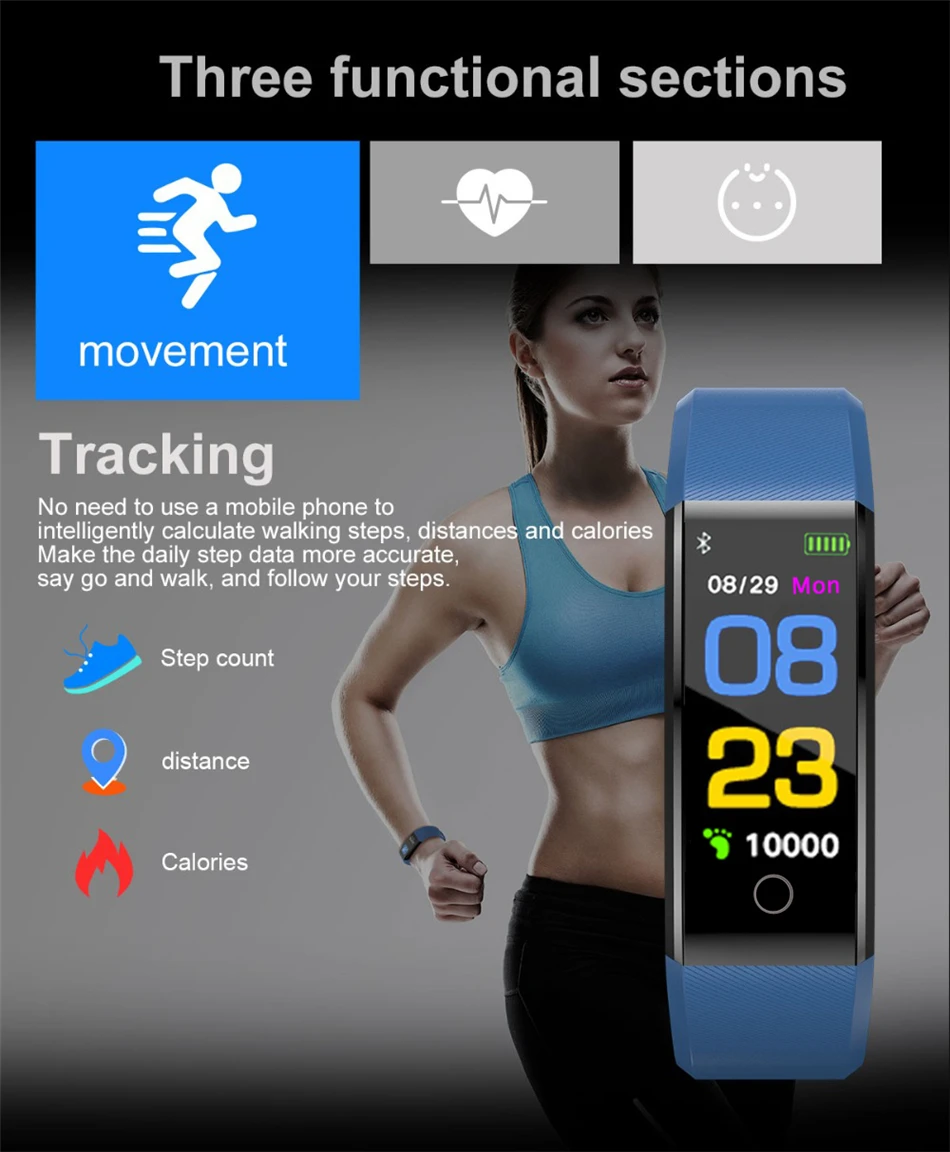 LIGE, умный браслет для женщин, сердечный ритм, кровяное давление, шагомер, спортивные наручные часы, умный фитнес-браслет для мужчин, для IOS, Android
