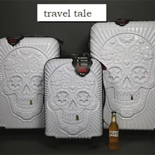 3D Череп Мода Высокое качество 20/24/28 дюймов PC чемодан на колёсиках Spinner Дорожный чемодан унисекс